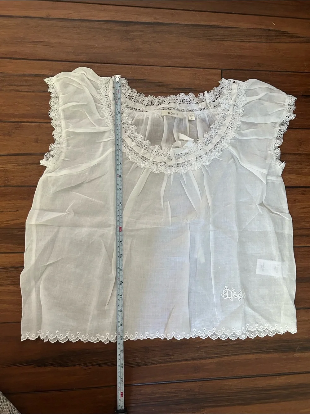Doen Marinette in Salt White Lace-Trim Peasant Blouse M